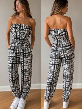 RAGA Black & White One-Shoulder Patterned Dress